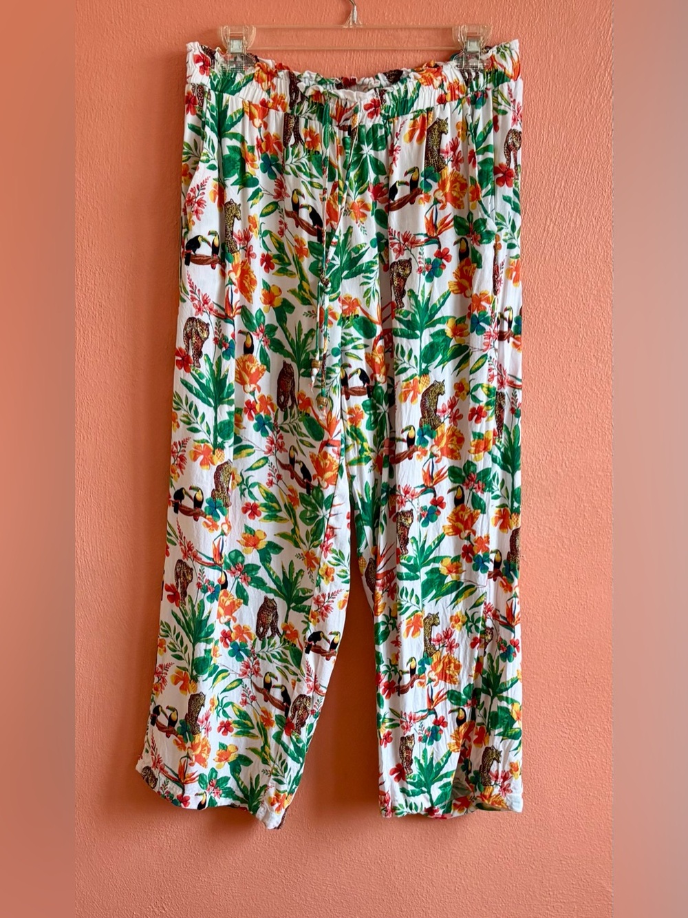 Jane and Delancey White Tropical Print Wide-Leg Pants